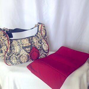 PETUNIA PICKLE BOTTOM red & black Touring tote Frolicking Fez baby diaper bag.